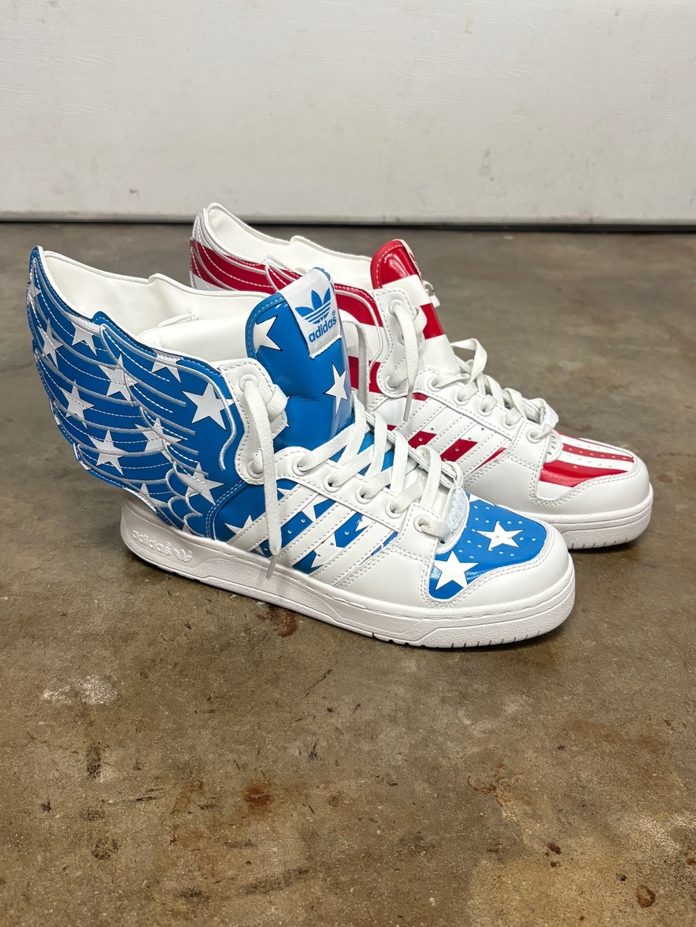 adidas Jeremy Scott Winged High-Top Sneakers - Red, Blue & White